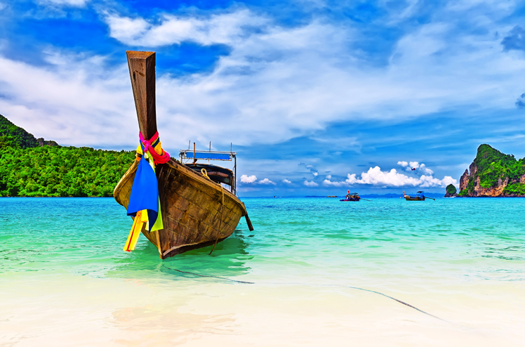 Long boat and tropical beach, Andaman Sea, Thailand